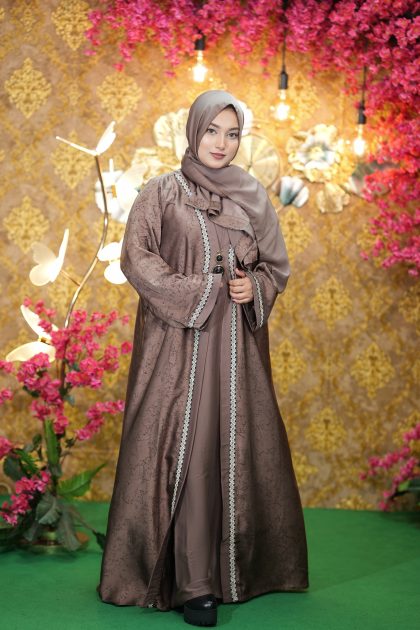 Crystal Print Abaya Borkha - Chocolate Colour