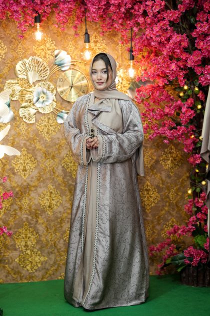 Crystal Print Abaya Borkha - Cream Colour
