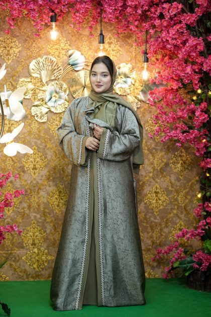 Crystal Print Abaya Borkha - Deep Green Colour
