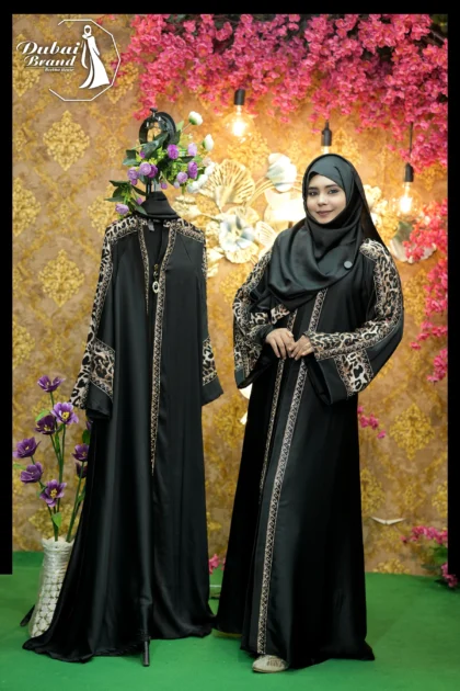 Crystal Lase Work Abaya - Black Colour